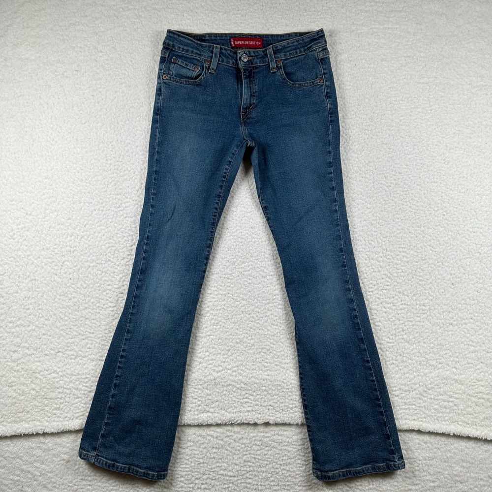 Levi 518 Superlow Bootcut Jeans Juniors Y2K Low Rise Stretch 7 M Blue Denim